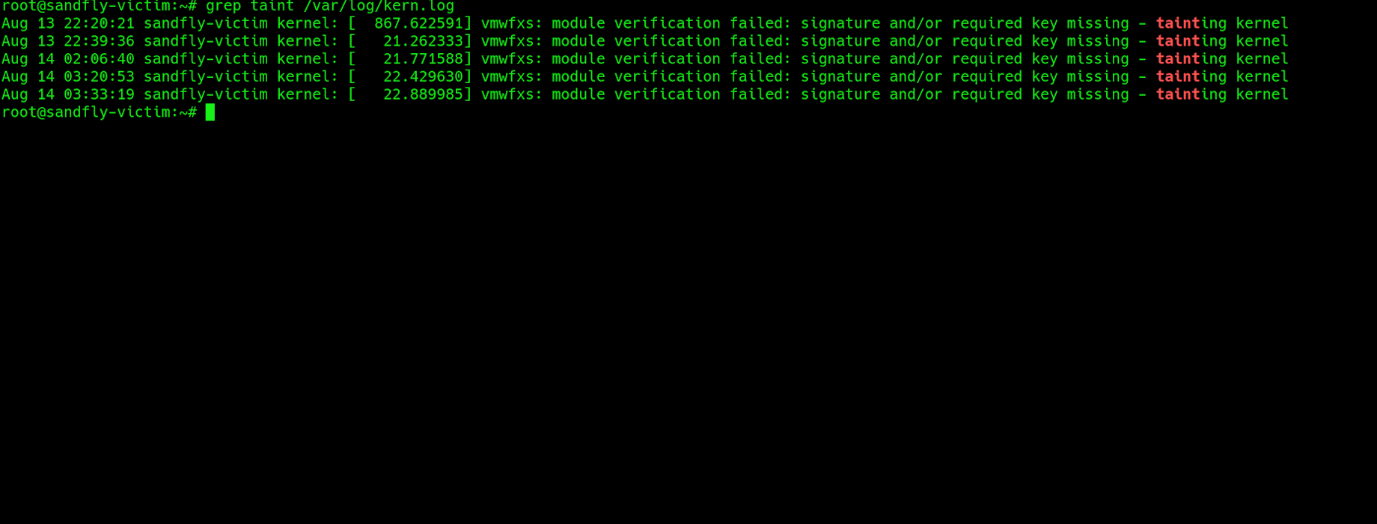Using stat command to reveal hidden rootkit module.